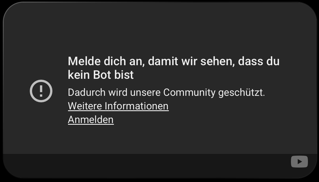 German error message from YouTube asking me to sign in to view the video, seen on googlebook.google